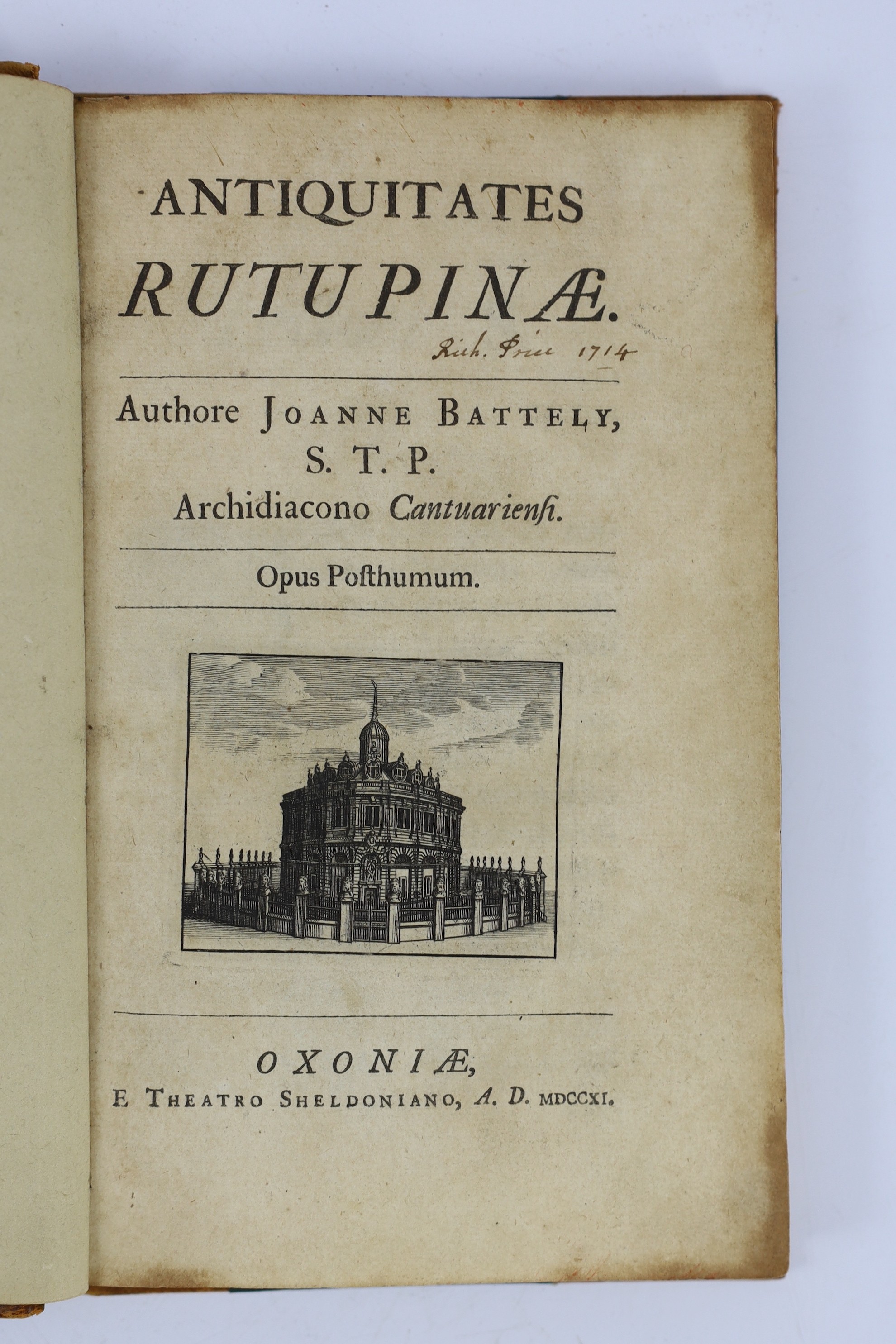 KENT: Battely, John - Antiquitates Rutupinae. editio secunda. title vignette, 4 maps and 8 plates (some folded); issued with (Same Author) - Antiqitates S. Edmundi Burgi ad Annum MDCCLXII. Perductae. 2 plates and folded